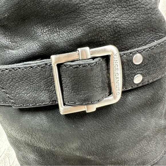 Vince Camuto Alician Leather Black Wedge Heels Buckle Knee High Boots #1299 - Picture 4 of 12